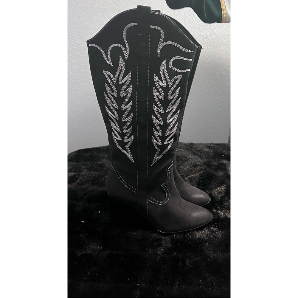 Arula black heeled gaucho cowboy cowgirl western boots wide calf 10 M